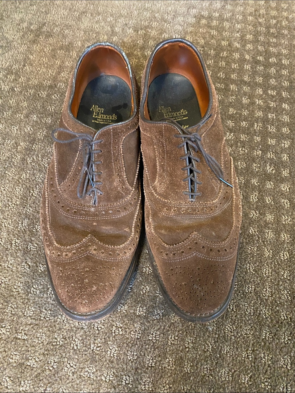 Allen Edmonds Brown Suede Wingtip Derby Shoes